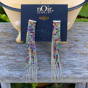 Noir Jewelry Silver and Multi-Colored Rhinestone Dangle Earrings. NWOT!